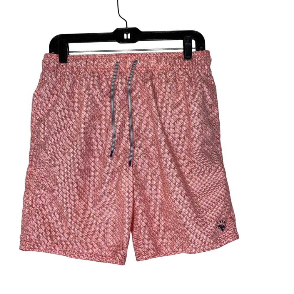 Ted Baker Swim Shorts Size 3 Red White Geometric Print Mesh Lined Beachwear